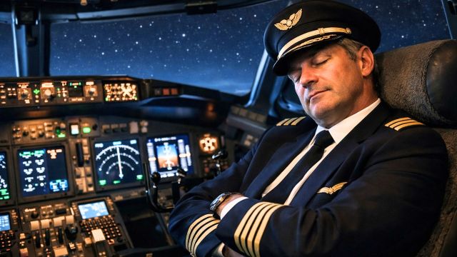 Symbolbild Flugkapitän schläft im Cockpit