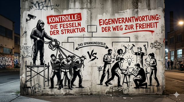 Streetart-Motiv Kontrolle vs. Eigenverantwortung